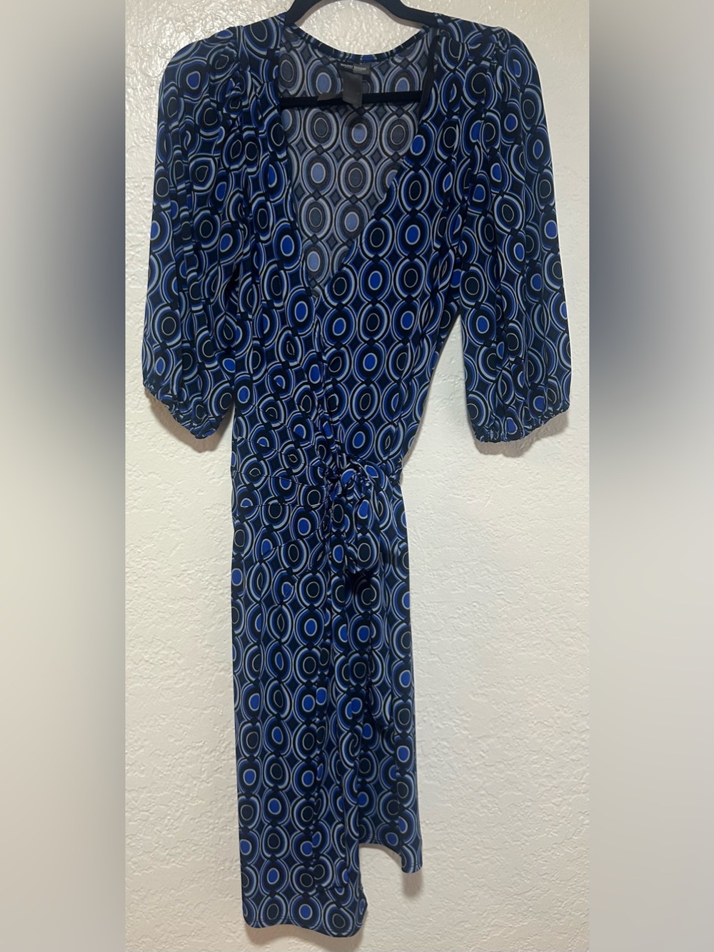 Bisou Bisou Navy and Blue Geometric Wrap Dress